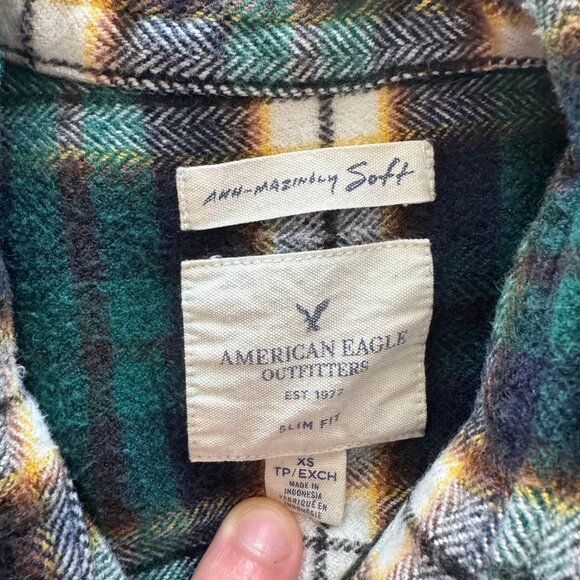 Green and Blue American Eagle Flannel, Women's XS - Picture 3 of 3